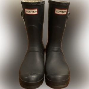HUNTER women navy rain boots mid rise w buckle 38
